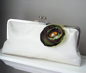 Spring Bride - Ivory Satin Bridal Clutch - Ready to Ship or Customized in your own Wedding Colors