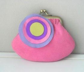 Cute Suede Leather Coin Purse in Dark Pink