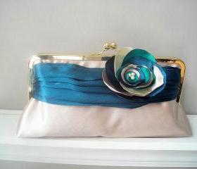 Modern Bride - Peacock Satin Bridal Clutch - Made to Order -Customized in your own Wedding Colors