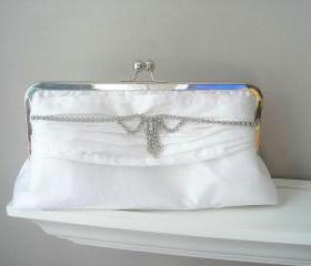 Bridal Clutch - Vanessa Dupioni Silk Bridal Clutch in White with Vintage Rhinestone Jewelry Ready to Ship
