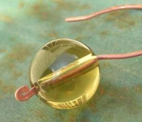 Citrine Solitude, single solitary earring handforged bronze earring with natural semi precious stone, unisex, ancient metal art