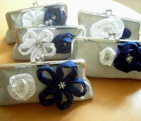Modern Bridal Dupioni Silk Clutch with Silk Flower Accents - Customizable in the Color of your Choice