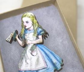 Alice in Wonderland Pin Brooch Drink Me Wooden Wood