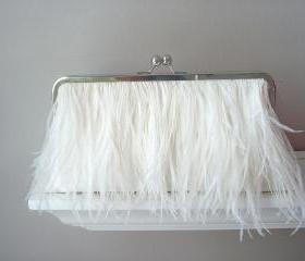 Valerie Dupioni Silk & Ostrich Feather Bridal Clutch in Ivory, Made to Order
