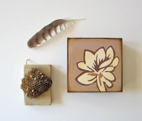 Rust and Beige Flower with Pale Warm Gray 5x5 art block wood block garden gray orange graphic modern nature outdoor red tile stu