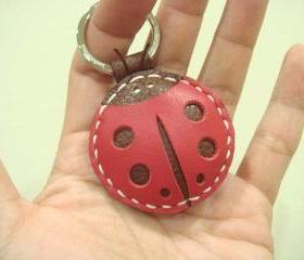 Penny the LadyBug Leather Charm / Keychain ( Red / Brown )