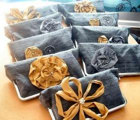 Modern Bridesmaids Dupioni Silk Clutch with Silk Flower Accents - Customizable in the Color of your Choice