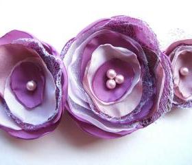 Bridal belt sash with handmade fabric flowers- PINK WEDDING