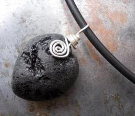 Meteorite Impact tektite stone necklace powerful amulet talisman pendant unisex natural gemstone black rubber sterling silver necklace
