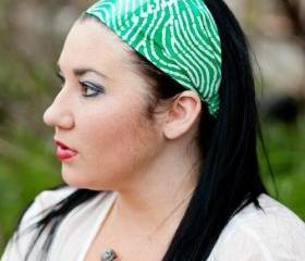 Green Headband, Spring Hairband, Womens/Teens Bandana- Sea Green Batik