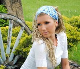 Wide Stretch Womens/Teens Headband, Spring Bandana- Yellow and Blue Flowers