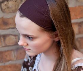 Super Soft Knit Headband, Wide Stretch Hairband, Yoga Bandana- Brown