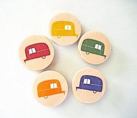 FIve Airstream Trailer Magnets 1.5 inch round Yellow Green Orange Blue Red tile studio