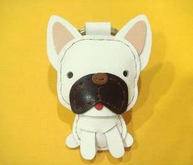 CoCo the French Bull Dog Leather Charm / Keychain ( White )