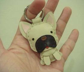 Mask the French Bull Dog Leather Charm / Keychain ( Light Brown )