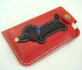 Jemma the Dachshund iPhone Leather Case ( Red )