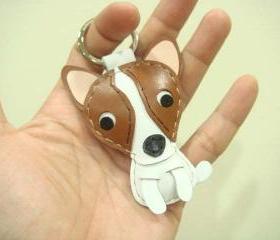 Margaret the Chihuahua leather keychain ( Brown and White )