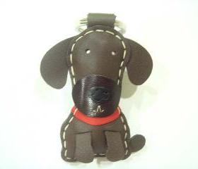 Cocoa the Chocolate Labrador Leather Keychain ( Dark Brown )