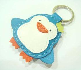 Perry the Penguin Leather Keychain ( Turquoise )