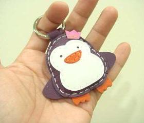 Perry the Penguin Leather Charm / keychain ( Purple )