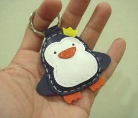 Perry the Penguin Leather Keychain / charm( Dark Blue )