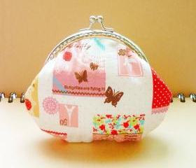 Small Metal Frame Pouch with Flower Pin - Butterfly - Pink Framed Coin Purse - Purse Frame - Gift under 20
