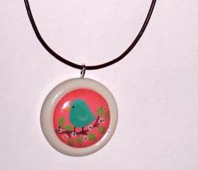 Hand Painted Wooden Pendant Necklace
