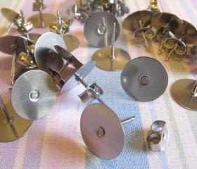 24pcs Surgical Stainless Steel 10mm Flat-Pad Earring Posts and Backs