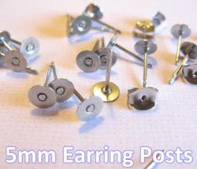 24pcs Surgical Stainless Steel 5mm Flat-Pad Earring Posts and Backs