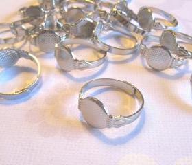 25 Adjustable Ring Blanks - 10mm pad - silver