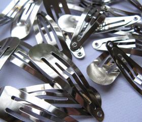 10pcs Hair Snap Clips 49mm - Silver Tone