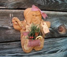Christmas Primitive Grungy Gingerbread Decoration - Wall Hanging or Shelf Tuck - For Your Hutch, Mantle or Cupboard