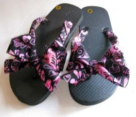 Black Pink Decorated Flip Flops