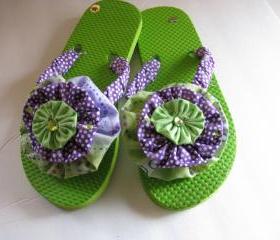 Flip Flops Decorated Lime Green and Purple