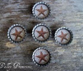 Bottle Cap Magnets - Barn Stars, Primitive, Set of 5