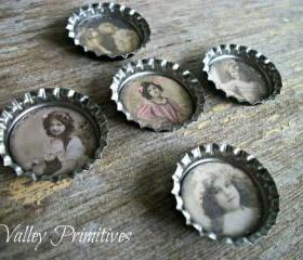 Bottle Cap Magnets - Young Ladies, Victorian, Shabby Chic, Country Cottage, Vintage, Set of 5