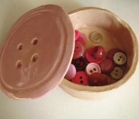 Dusty Pink Ceramic Button Pot. Handmade in Wales, UK