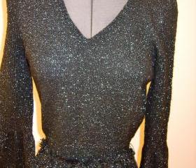 Retro Black Glitter Crop Top with Fringing