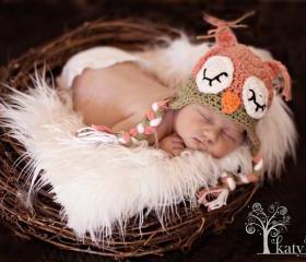 Crochet Sleepy Owl Hat Newborn to Toddler sizing Photography prop