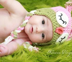 Crochet Sleepy Owl Hat Newborn to Toddler sizing Photography prop