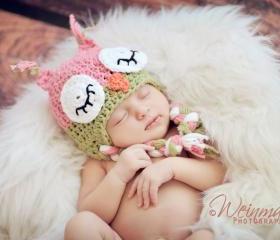 Crochet Sleepy Owl Hat Newborn to Toddler sizing Photography prop