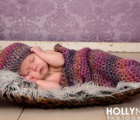 Crochet Purple Cocoon and Hat Photography Prop Newborn