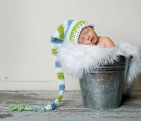 Crochet Long Tail Pixie Elf Hat Newborn Only Photography Prop