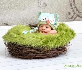 Crochet Sleepy Owl Hat Newborn to Toddler sizing Photography prop