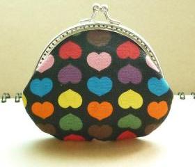 Small Metal Frame Black Pouch - Colorful Heart - Framed Coin Purse - Purse Frame - Gift under 20