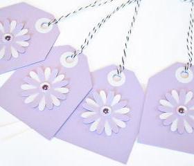 Gift Tags - 6 Grape Sorbet Glitter Paper Flowers with Vintage Sequins
