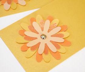 Gift Tags - 6 Tangerine & Butter Yellow Glitter Paper Flowers with Vintage Sequins