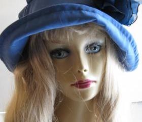 Womens Blue Suede Velvet Hat in SkyBlue