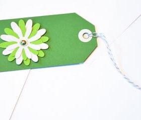 ift Tags - 6 St Paddy's Day Green & Turquoise Glitter Paper Flowers with Vintage Sequins