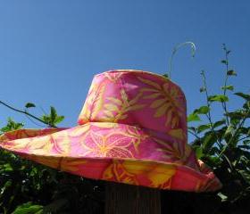 Orange Yellow Flower Print Wide Brim Sun Hat